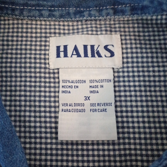 Vtg Haiks Blue Check Button Down Top  Embroidered Snowman, Tree Women's SZ 3X - Picture 8 of 8